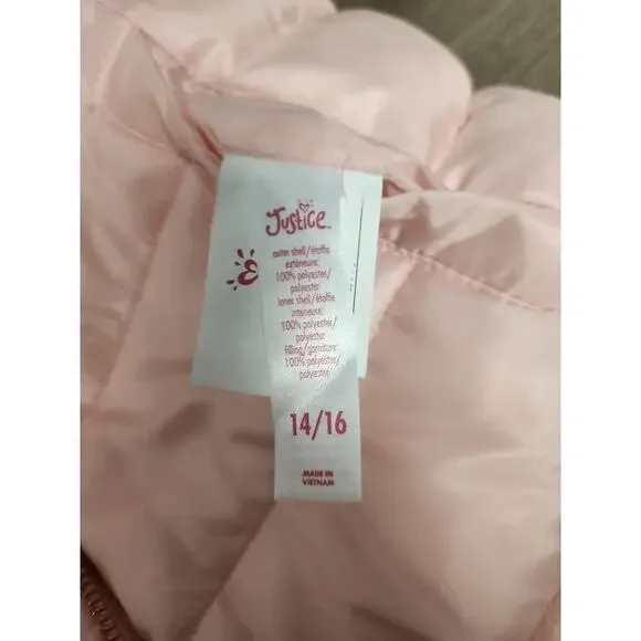 NWOT Justice Reversible Faux Fur Puffer Vest 14/6 Girls Pink Zip Up, Rose Gold - Picture 7 of 8